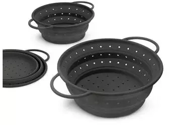 Coolinato Faltbares Silikonsieb 2er-Set 20 & 24cm Grau, BPA-frei, hitzebeständig 230°C (COOLSIEB2GR)