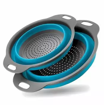König Design Faltbares Küchensieb 2er-Set, Silikon, blau (24,5 + 29,2cm)