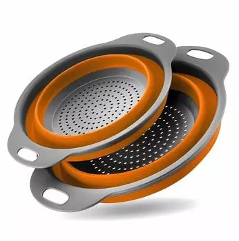 König Design Faltbares Küchensieb 2er-Set, Silikon, orange (24,5 + 29,2cm)