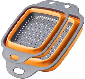König Design Faltbares Küchensieb 2er-Set, Silikon, eckig, orange (24,5+29,2cm)
