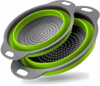 König Design Faltbares Küchensieb 2er-Set, Silikon, grün (24,5+29,2cm)