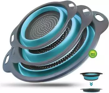 LuxusKollektion Faltbares Silikon-Sieb Set, blau, 3 Größen (3-St)