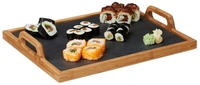 Relaxdays Serviertablett, Schieferplatte, 2 Henkel, Schiefer, Deko Accessoire,