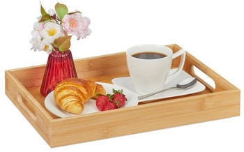 Relaxdays Tablett Bambus Serviertablett Fr&uuml;hst&uuml;ckstablett K&uuml;chentablett Rechteckiges Tray