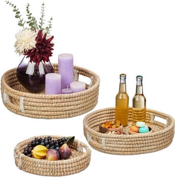 Relaxdays Serviertablett Frühstückstablett Küchentablett stapelbar natur Teetablett