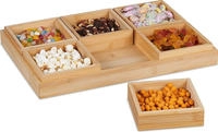 Relaxdays Snackschalen Set, Mit Serviertablett, Bambus, 6 Sch&auml;lchen, F&uuml;r Chips,