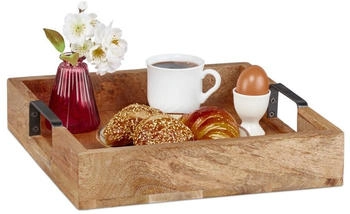 Relaxdays Tablett Serviertablett Küchentablett Holztablett Dekotablett quadratisch