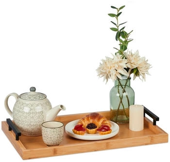 Relaxdays Tablett Bambus Serviertablett Frühstückstablett Rechteckiges Tray leicht