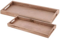 Deko Holztablett Natur 2er Set - 50 / 45 Cm - Holz Kerzenteller L&auml;nglich - Tischdeko