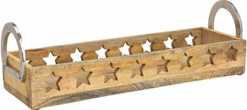 Spetebo Mango Holz Kerzen Tablett mit Metall Griffen - 44 cm - Advents Deko Kerzenteller