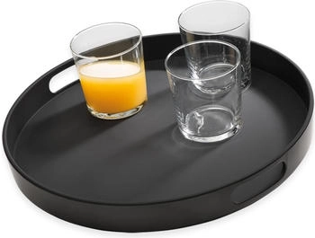 APS Tablett Bistro schwarzes Melamin Tablett, rutschfest, mit 2 Griffmulden und Stapelrand, 35,5 x 35,5 cm schwarz