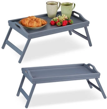 Relaxdays Betttablett Fr&uuml;hst&uuml;ckstablett Serviertablett Klapptisch 2er Set grau klappbar