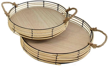 Spetebo 2er Set Bambus Tablett mit Tragegriffen - 41/36 cm - Rattan