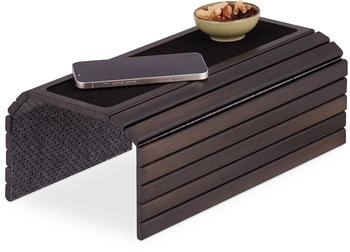 Relaxdays Sofatablett Armlehne aus Bambus dunkelbraun (10046323)