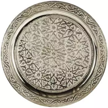 Marrakesch Orient & Mediterran Interior Tablett Mehdia rund, Messing, silberfarben, 30cm (TS-30)