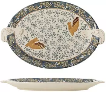 Bloomingville Serviertablett Steingut Blau Hezha Unikat Vintage Blue