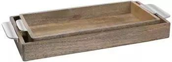 Marrakesch Orient & Mediterran Interior Kahide Boho Serviertablett eckig, Holz & Aluminium, 2er-Set (se-304)
