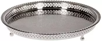 Marrakesch Orient & Mediterran Interior Mahra Rundes Messing Tablett versilbert, Ø32cm (ttm020)