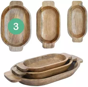 Marrakesch Orient & Mediterran Interior Boho Deko-Tablett 3er-Set, oval, Holz, 42/35/30cm (se302)