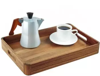 Relaxdays Serviertablett Akazienholz & MDF, 38,5x28,5cm, mit Griffen, hoher Rand (10051587)
