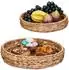 Relaxdays Tablett-Set, rund, 2-teilig, Wasserhyazinthe, geflochten