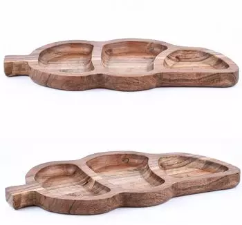 Marrakesch Orient & Mediterran Interior Leaf Serviertablett Blattform Akazienholz, 2er Set, 35x15cm (di-0830-2st)