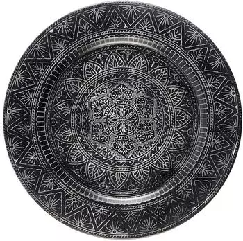 Marrakesch Orient & Mediterran Interior Manar rundes Metalltablett, schwarz, 35cm (di-0764-sch)