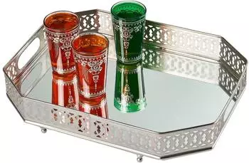 Marrakesch Orient & Mediterran Interior Agata Spiegeltablett eckig, Metall, silber (am-30006-s)