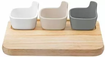 RIG-TiG Tappas Servierbrett mit Sch&auml;lchen, 4-teilig, Gummibaumholz, Keramik (Z00139)