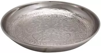 Marrakesch Orient & Mediterran Interior Tablett Afet handgemacht, Metall, silber, ø31cm (di-314-si)