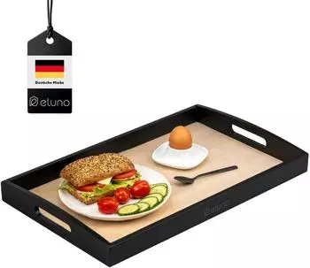 eluno Serviertablett aus Bambus mit Einlegeboden und seitlichen Griffen, natur/schwarz