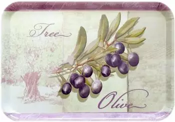 Lashuma Melamin Serviertablett rechteckig, gr&uuml;n, Olivenbaum-Motiv, 45x31cm