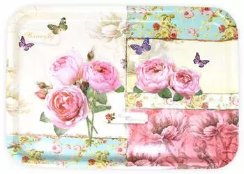 Lashuma Tablett „England Rosen" Melamin, rechteckig, 45x31cm