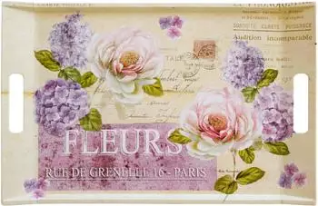 Lashuma Serviertablett mit Griffen, Melamin, rechteckig, florales Motiv, 54x35cm