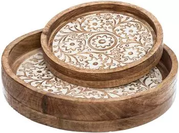 Atmosphera Ritual 2er-Set Tabletts aus Mangoholz, rund (ATM23-168419)