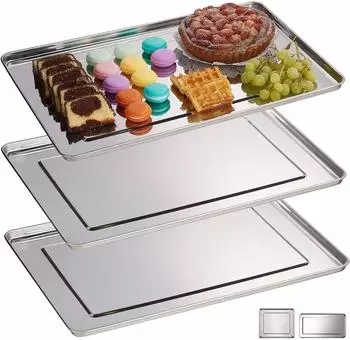 Relaxdays Servierplatten-Set 3-teilig, Edelstahl, 48x33cm (10030060)
