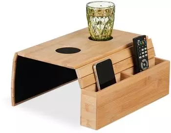 Relaxdays Couchbutler Armlehnenablage Bambus, 2 Fächer, rutschfest (10048227)