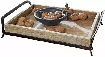 Loberon Tablett Troyes, Mangoholz, braun/schwarz (20788-2-1)