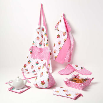 Homescapes Doppelter Ofenhandschuh Cup Cakes rosa-weiß 18 x 84 cm