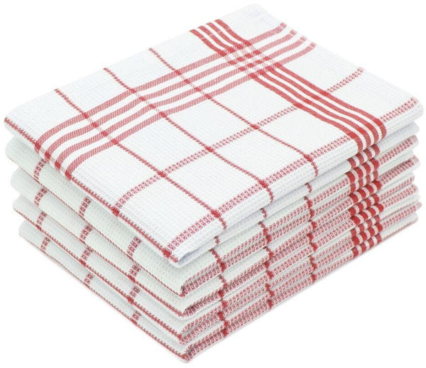 ZOLLNER 5er Set Geschirrtücher, 50x70 cm, 100% Baumwolle, Waffelpique, rot-weiß-kariert