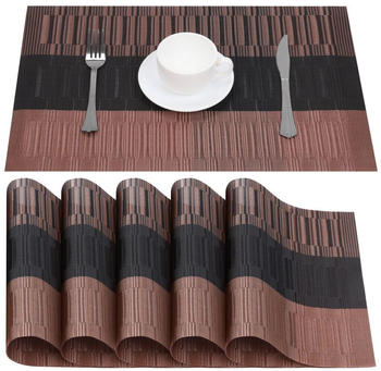 BELLE VOUS 6er Pack kupferfarbene & Schwarze Tischsets - rutschfeste PVC Platzsets abwaschbar - Strapazierfähige Tischsets - Leicht zu reinigen - Hitzebeständig und wasserdicht