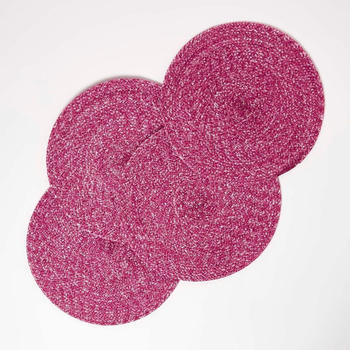 Homescapes Tischset pink im 4er-Set, 40 cm - 4x Platzset rund geflochten