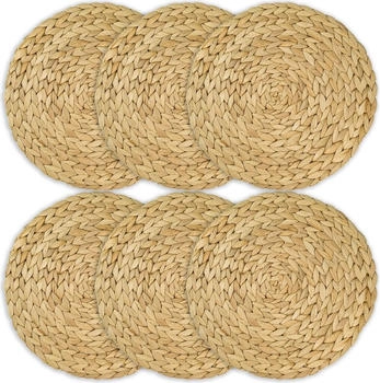 HMF Tischset rund geflochten aus Wasserhyazinthe, Platzset abwaschbar | 6er Set | 30 cm