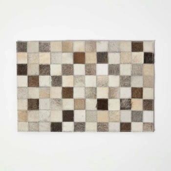 Homescapes Leder-Tischset 4er-Set 46x30 cm grau-Creme-beige, Karierte Patchwork