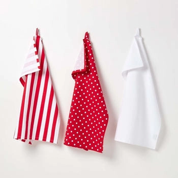 Homescapes Geschirrtücher Set 3tlg Polka Dots rot