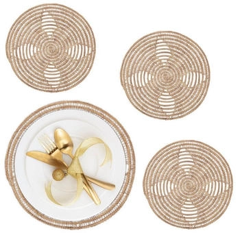 Relaxdays Tischset Tischuntersetzer Platzdeckchen Rundes Platzset 4 Stück handgefertigt