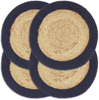 vidaXL Tischsets 4 Stk. Natur und Marineblau 38 cm Jute und Baumwolle