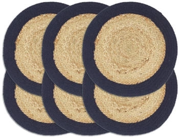 vidaXL Tischsets 6 Stk. Natur und Marineblau 38 cm Jute und Baumwolle 133863