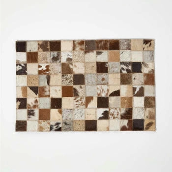 Homescapes 4er-Set Leder Tischsets Patchwork-Karo, je 46 x 30 cm - Platzsets aus Fell und Filz