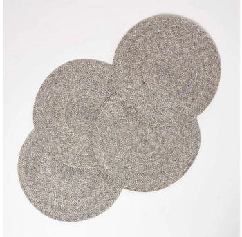 Homescapes Tischset silber im 4er-Set, 40 cm – 4x Platzset rund geflochten